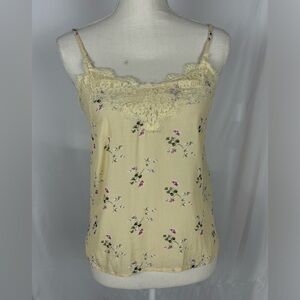 Abercrombie & Fitch Women's Light Yellow Floral Print Lace trim Peplum Tank Top